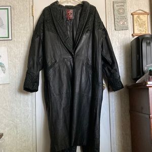 Long ladies black leather coat